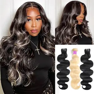 Highlight 1B/613 Blonde Body Wave Human Hair Bundles Unprocessed 15A Raw Human Hair Bundles 100g per Bundlle Quick Wave Extensitions