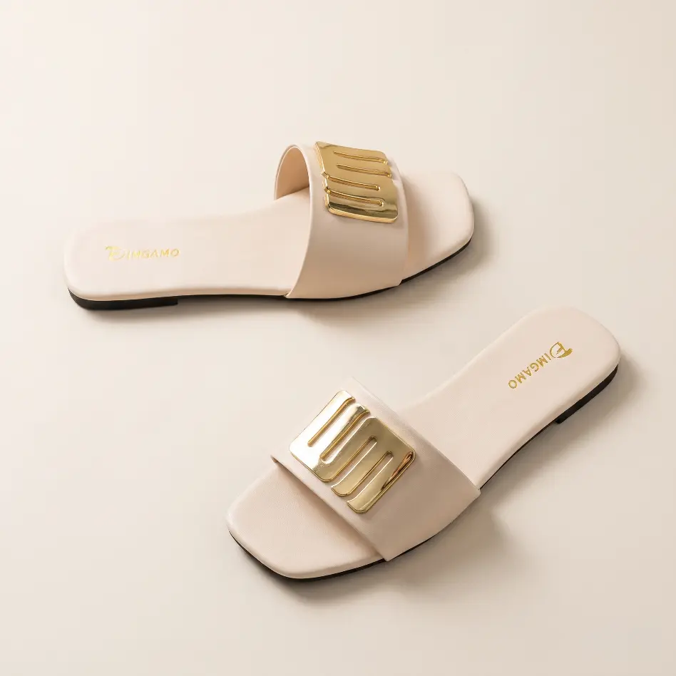 Womens PU Leather Sandals - Stylish Comfy Sandal | Footwear Hardware Decorative Fasteners with   Slip-resistant Slides Shoes for Women Summer Casual Outdoor Vacation Summer Vibes