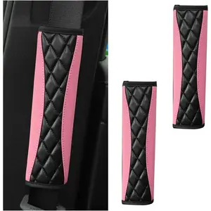 2PCS Car Seat Belt Covers, Soft Leather Vehicle Seatbelt Strap Protector for Shoulder and Neck, Comfortable Auto Safe Belt Harness Cushion Pad, Universal for SUV, Truck, RV（Pink）