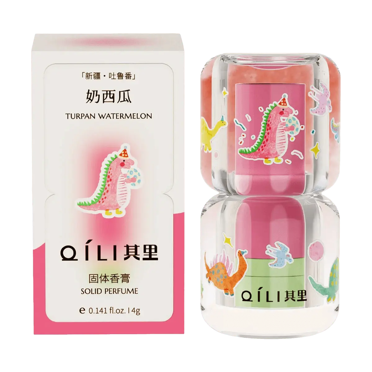 QILI Dinosaur Solid Perfume Balm - Long Lasting Portable Fragrance Stick for Women & Men, 4g, Milk Watermelon Scent