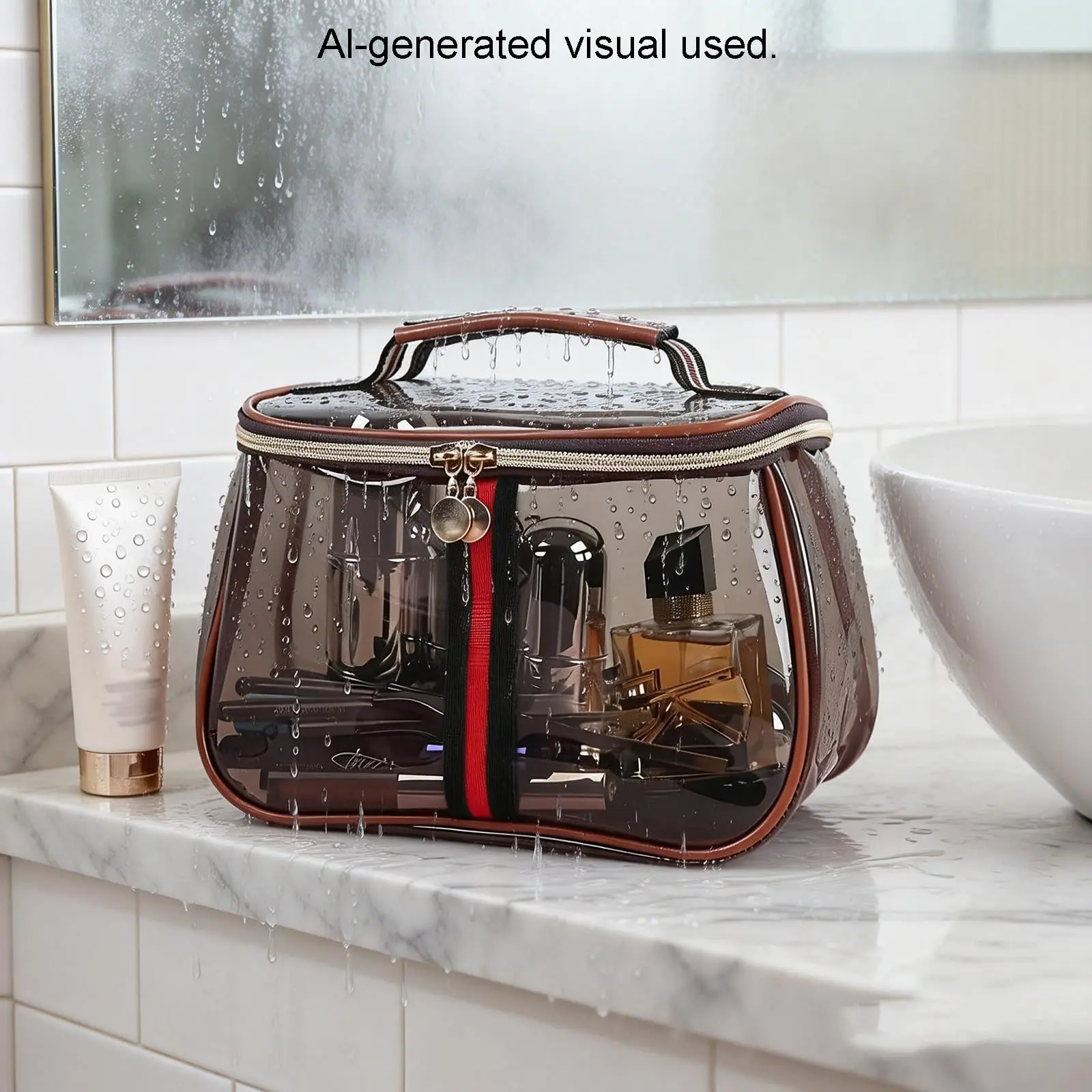 New Retro Vintage Vanity Bag, Clear Makeup Organizer with Handle, Large Capacity Water Resistant Cosmetic Toiletry Bag for Women, Travel Skincare Storage Case, Vintage Makeup Pouch