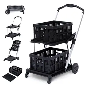 Folding Shopping Cart with Wheels, Multi Use Functional Collapsible Carts with Storage Gate, Mobile Folding Trolley