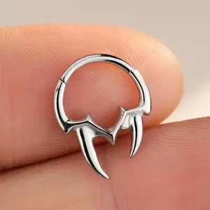 OUFER 16G 316L Stainless Steel Fang-Like Animal Motif Hinged Segment Septum Clicker Ring, Unisex Body-Safe Piercing Jewelry for Daily Wear Nose Piercing