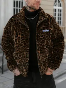 Unisex design in Y2K style. Full-body plush leopard print and letter emblem pattern. Autumn and winter fleece-lined, warm, Fitted jacket/outerwear. Perfect for streetwear, Y2K fashion, high-end culture, men’s gifts, couples’ outfits, and trendy styles