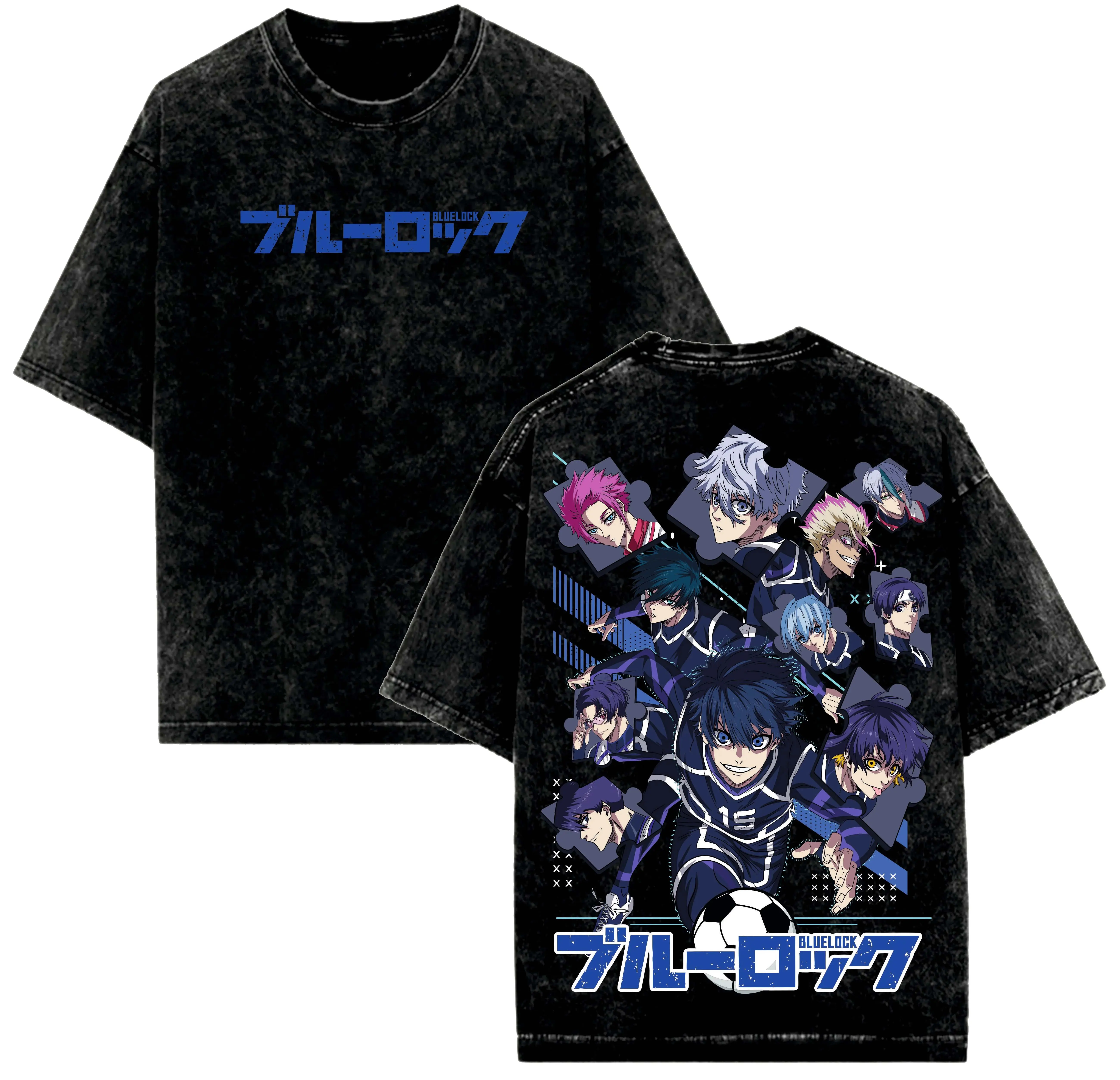 Blue Lock Anime Soccer Graphic Wash Tee, Yoichi Isagi Team Back Print Shirt, Japanese Football Manga Streetwear Unisex Fan Gift