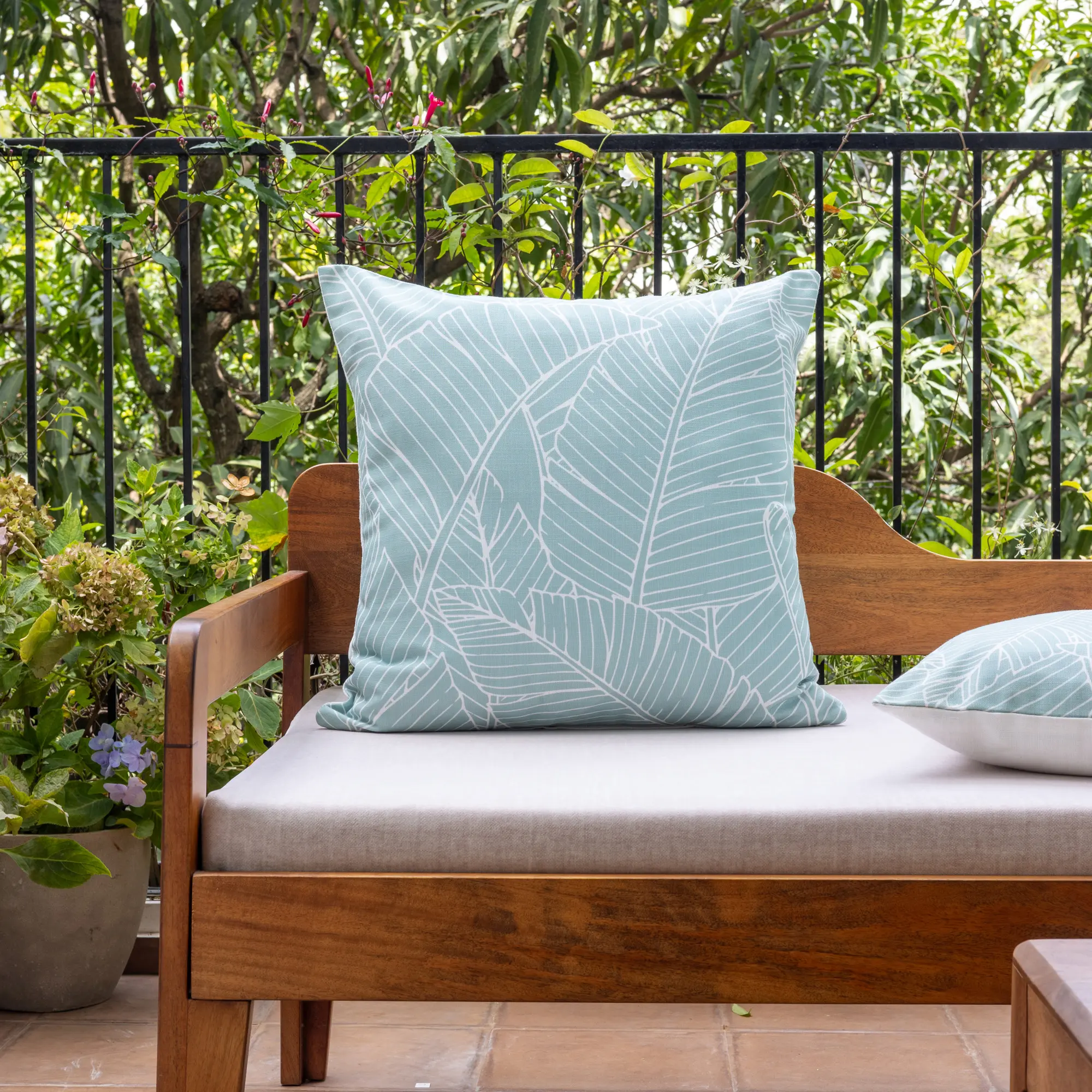 Reversible Tropical Throw Pillow – Blue/White, Durable Polyester – Indoor/Outdoor Tropical Décor (18" x 18", 22" x 22")
