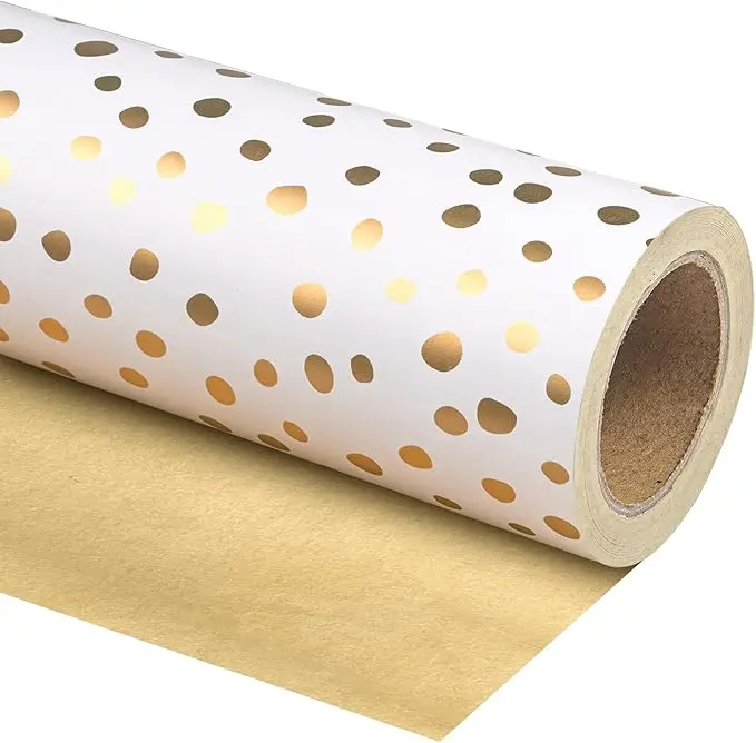 WRAPAHOLIC Reversible Polka Dot Wrapping Paper Roll, 17 Inch x 33 Feet Double-Sided Gift Wrap with Red, Light Blue, Black, Dark Green and Rose Gold Dot Designs, Elegant Birthday Wrapping Paper for Wedding,Holiday, Party Gifts & Special Celebrations