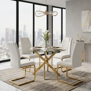 High-Back Dining Chairs Set of 4, PU Leather Upholstered Kitchen Chairs, Curved Ergonomic Backrest, Metal Legs, Modern Home Furniture for Dining Room Living Room Small Space, Overall Dimension