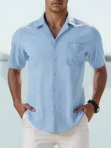 Men's Cuban Collar Linen Short Sleeve Casual Shirt, Breathable Button Design, Summer Beachwear, Perfect for Daily & Office Wear