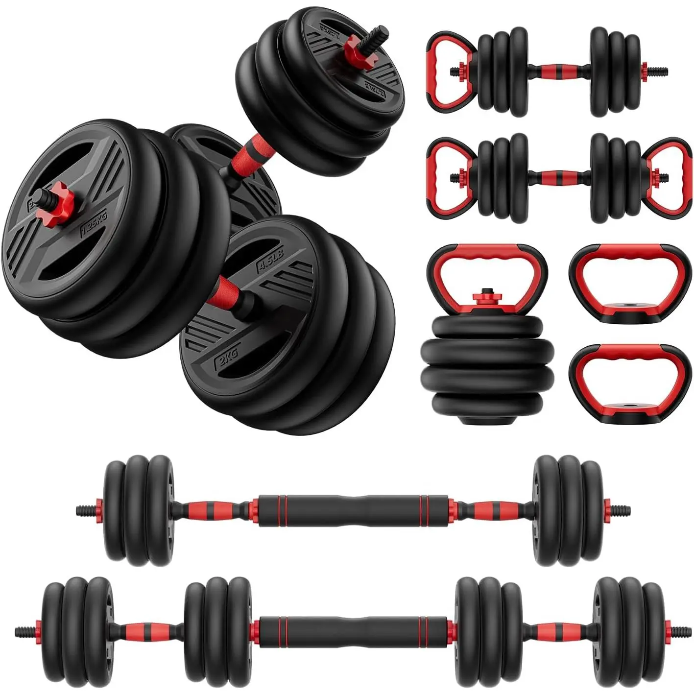 Adjustable Dumbbell Set, 20/30/45/70/90lbs Free Weight Set With Double Locknut, 5-in-1 Dumbbells Set Includes Barbell, Kettlebells, Push up Stand, Weight Plate, Fitness Exercise for  Gym Suitable Men/Women