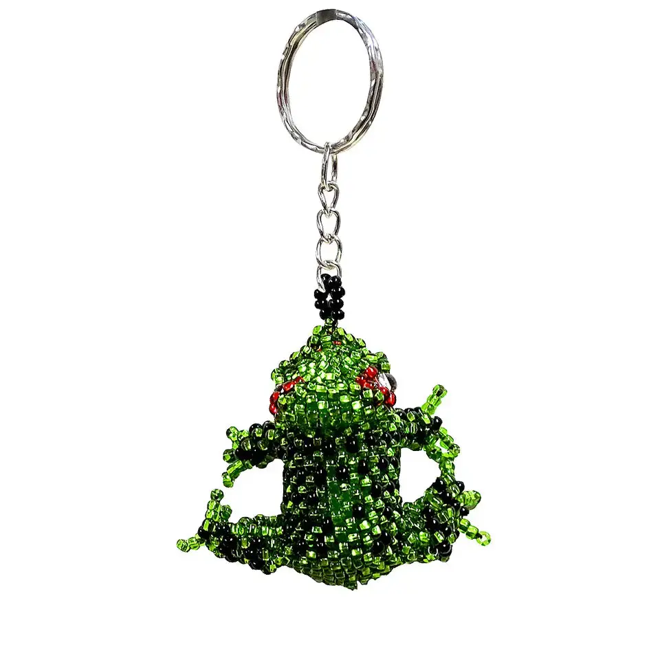 Beaded Frog Seed Bead Figurine Keychain