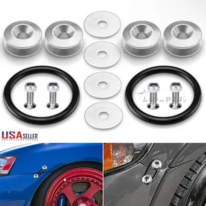 Silver JDM Quick Release Fasteners Car Bumpers Trunk Fender Hatch Lids Kit with Bolts & Washers for Enhanced Performance