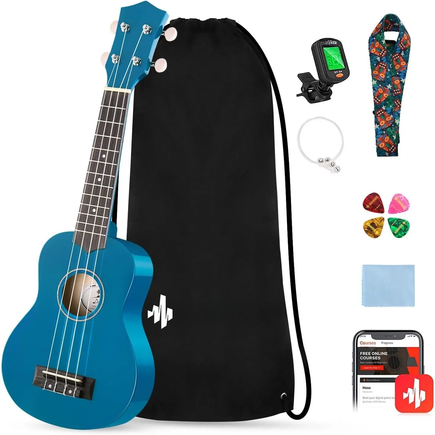 Soprano Ukulele for Beginners 21 Inch Ukelele Starter Bundle Kit with Free Online Lessons Bag Strap String Tuner Picks Cloth Ukalalee Yukalalee (Blue)