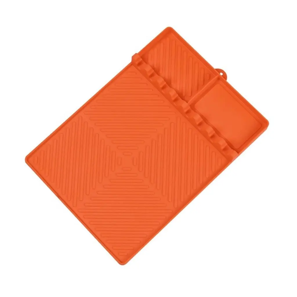 Silicone Grill Mat Compatible with Blackstone, Large Griddle Tools Mat with Drip Pad, Heat-Resistant BBQ Tool Rest & Side Shelf Spatula Mat, Orange