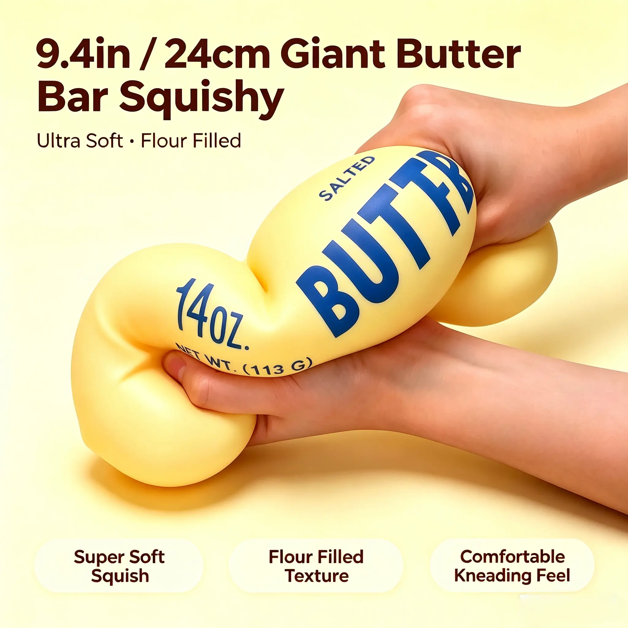 9.4 Inch (24cm) Jumbo Butter Stick Fidget Toy for Ages 6+, Ultra Soft with Quick Rebound Flour Filling, Rebounds Fast for Fidgeting, Calming Sensory Toy, Ideal Birthday Gift