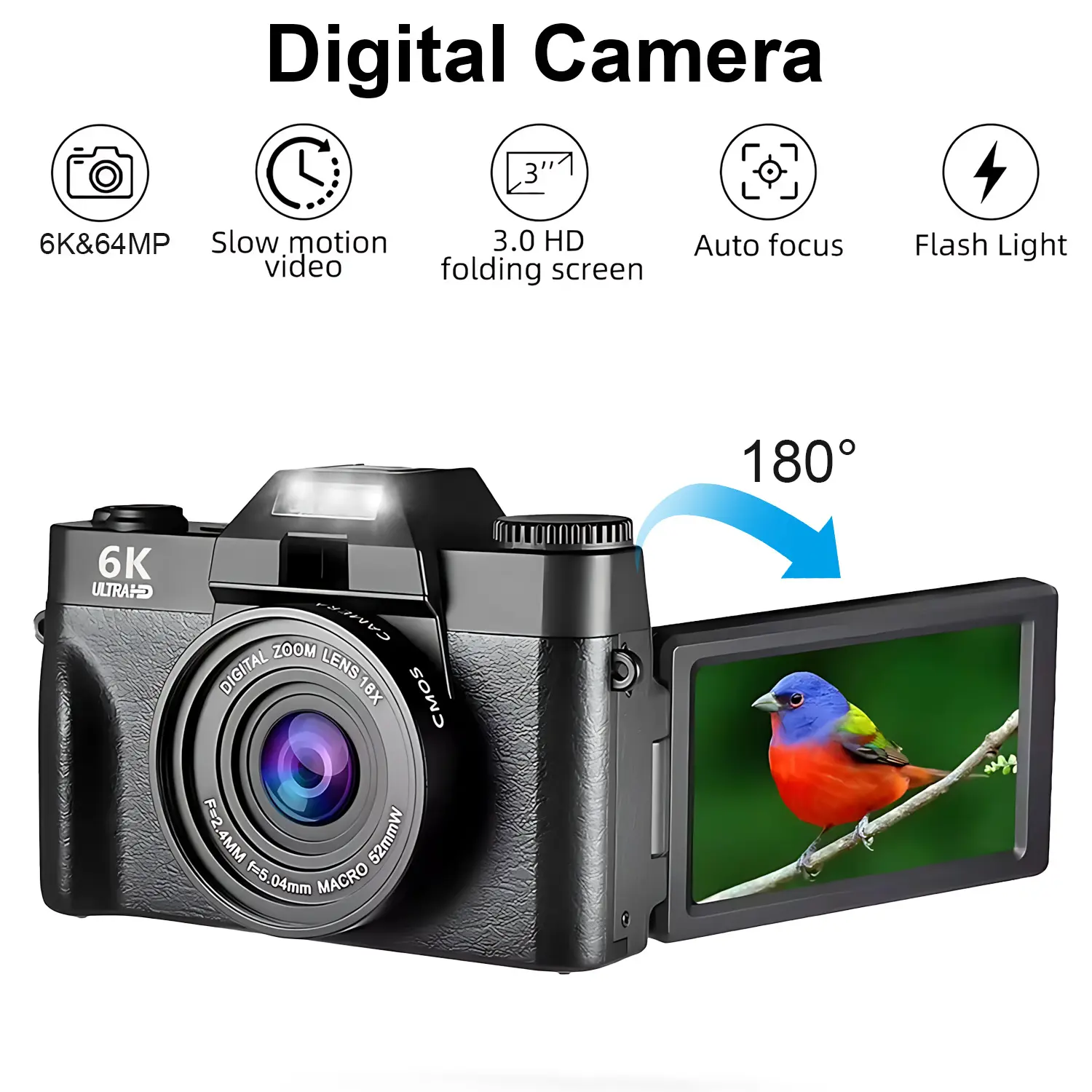 Digital Camera 6k Ourlife Color Real Battery and TF Card 32GB Video Camera 64mp High Definition Zoom 16x for Portraits Landscapes Vlogs