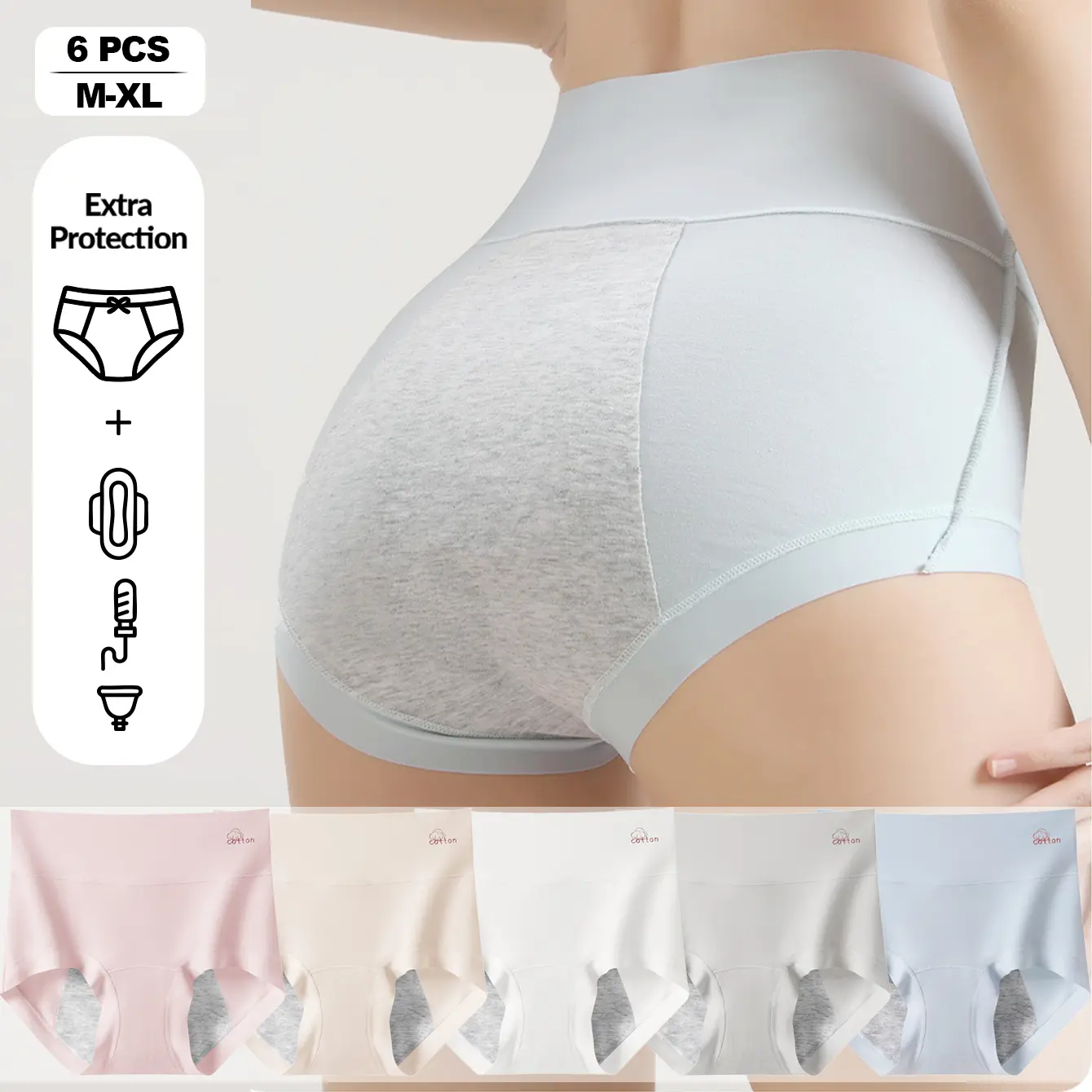 Women's High-Waist Period Panties 5-Pack, Leak-Proof Incontinence Protective Briefs with High-Stretch Breathable Fabric, Tummy Control, Seamless Design, Soft Materials for Minimalist Everyday Wear