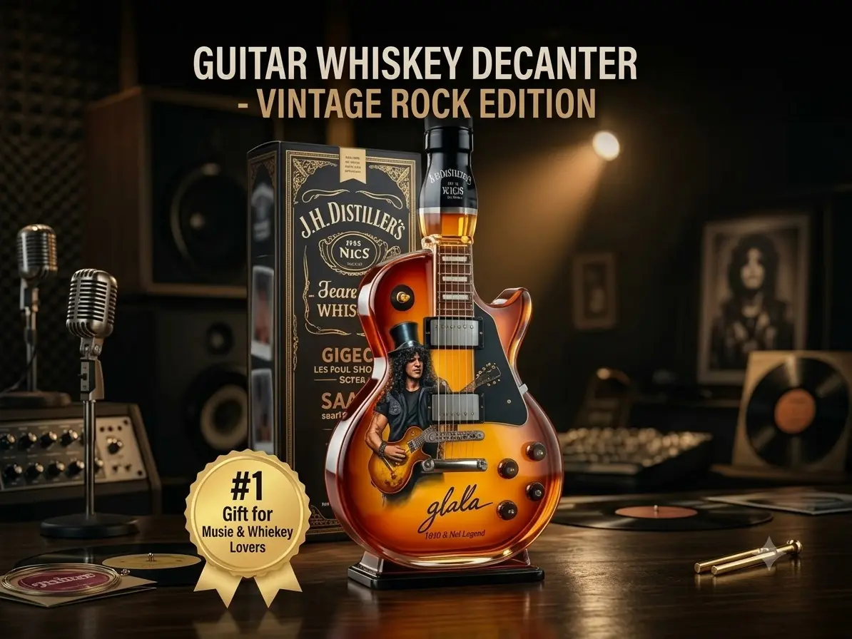 Guitar Whiskey Decanter Set with Luxury Gift Box - Vintage Rock 'N' Roll Glass Liquor Bottle for Bourbon, Scotch & Spirits - Unique Bar Decor & Gifts for Men, Rock Lovers, Father's Day, Birthday, Empty Decanter, No Alcohol Included