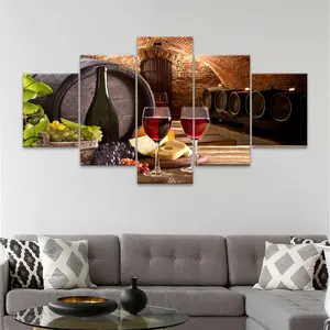 Wine Cellar Pattern Canvas Unframed Painting, Unframed Art Print, 5 Counts/set Modern Wall Art Poster, Wall Art Decor for Home Living Room Bedroom Office, Artistic Ornaments
