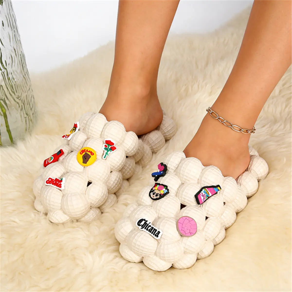Lumubby Bubble Slide Footwear - Unisex Curved Sole EVA Slippers, Soft Thick-Bottom Non-Slip Round Toe Shoes for Stress Relief Massage (Men's, Women's)