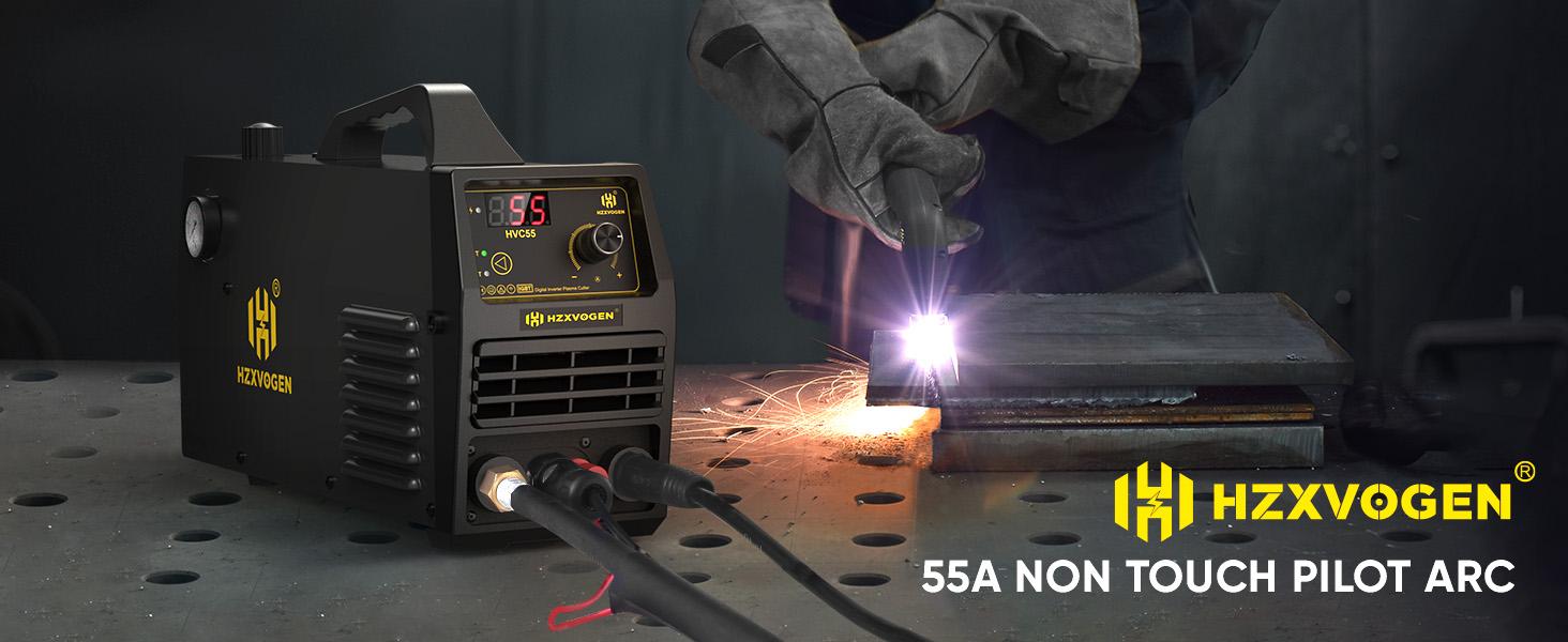 HZXVOGEN HVC55 Plasma Cutter 55A Non Touch Pilot Arc Plasma Cutters 110/220V Dual Voltage, Digital Display DC IGBT Inverter HF Air Plasma Cutting Machine, 1/2" Clean Cut 4/5" Max Cutting & 2T/4T
