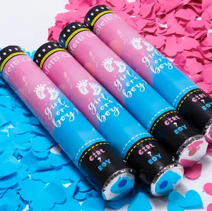 Crisky Gender Reveal Confetti Cannon Heart Shaped Confetti Poppers 4 Pack Baby Shower Baptism Party Cannons Shooter Blaster Design Decorations Supplies