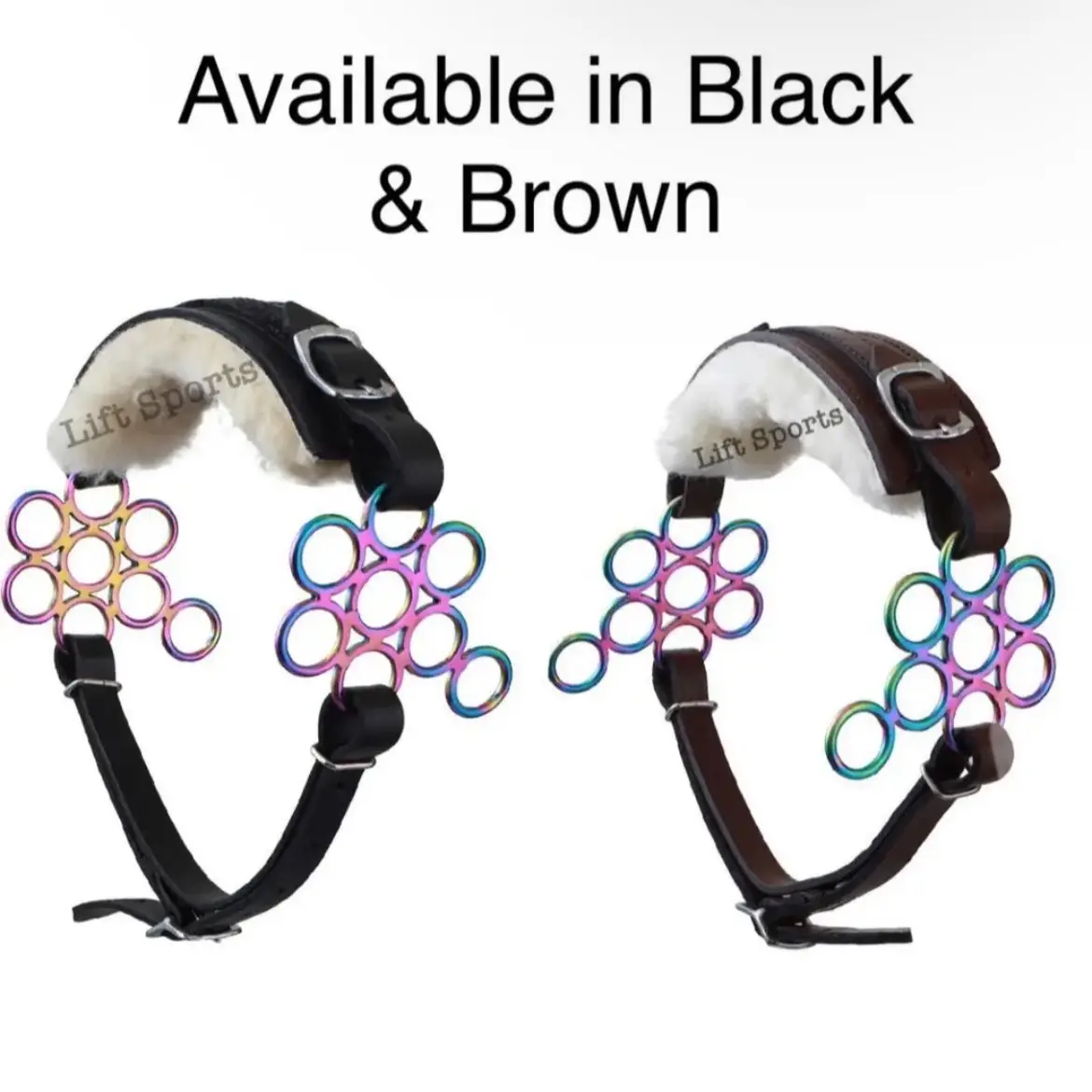 Rainbow Multi Color Flower Hackamore Bitless Horse Bit Padded Fur Leather Bridle