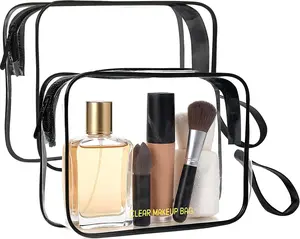 Icramsy Clear Makeup Bag,2 Pack TSA Approved Toiletry Bag Travel Toiletry Bag Hanging Makeup Cosmetic Bag for Women Men (Black). clear bag