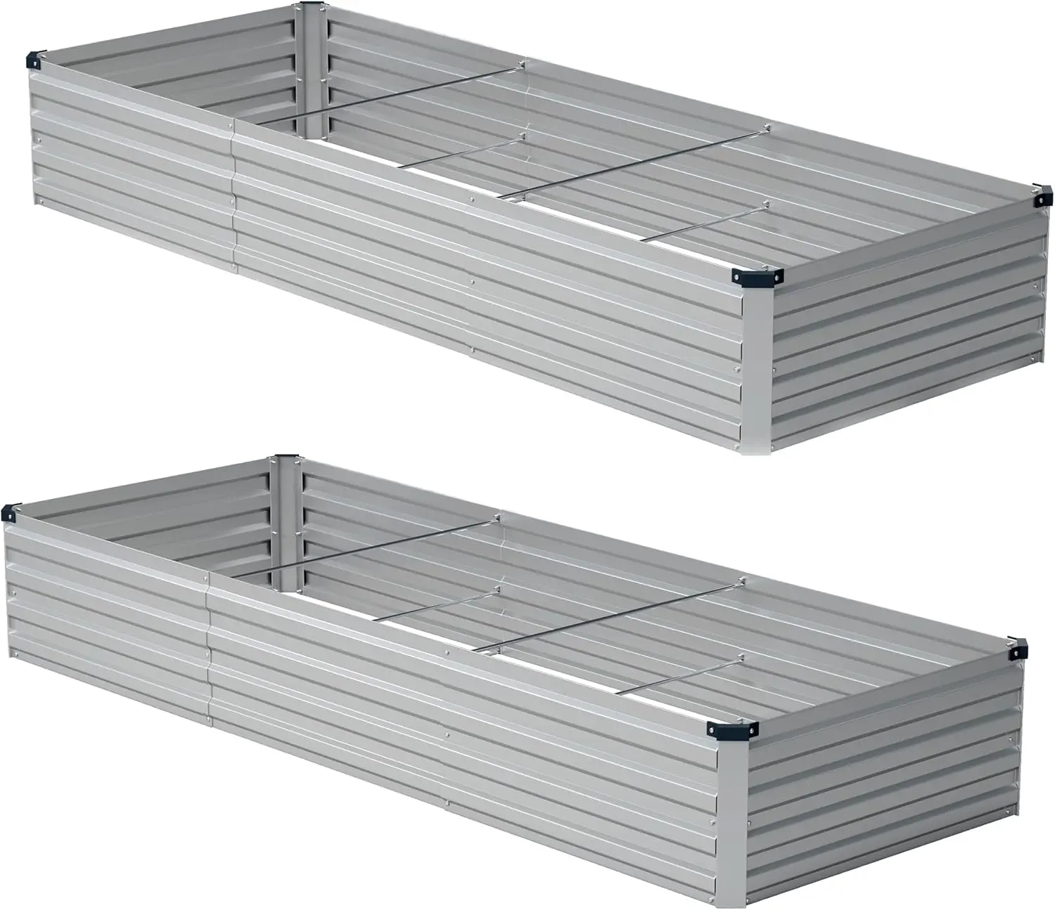 Galvanized Metal Raised Garden Bed Kit (2 Pack, 10x2x1ft), Outdoor Patio Planter Boxes for Vegetables, Flowers, Silver