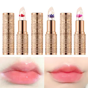 Temperature Color Changing Lipstick with Gold Carved Tube, Moisturizing Glossy Finish, Infused with Real Dried Flowers Inside