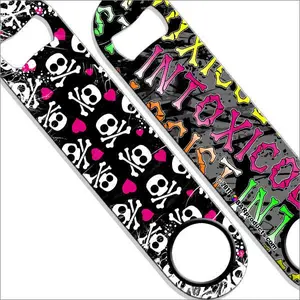 Speed Bottle Opener / Bar Key - Girly Hearts & Skulls Intoxicologist