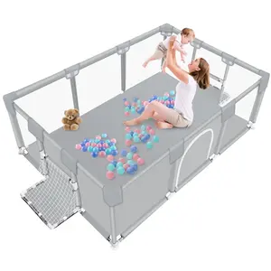 BRCBABE 71 inch Extra Large Baby Playpen with Soft Breathable Mesh Play Fence for Infant & Toddlers Anti-Slip Base Grey