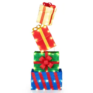 COSTWAY - 4 Ft Stackable Gift Boxes Set of 4 Stacked Christmas Present Boxes