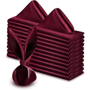 50 Pack Burgundy Satin Napkins 17x17 Inch Wedding Napkins Bulk, Decorative Elegant Dinner Napkins Square Table Napkins Decor, Silky Satin Cloth Napkins for Restaurant Banquet Graduation Party Disposable Hand