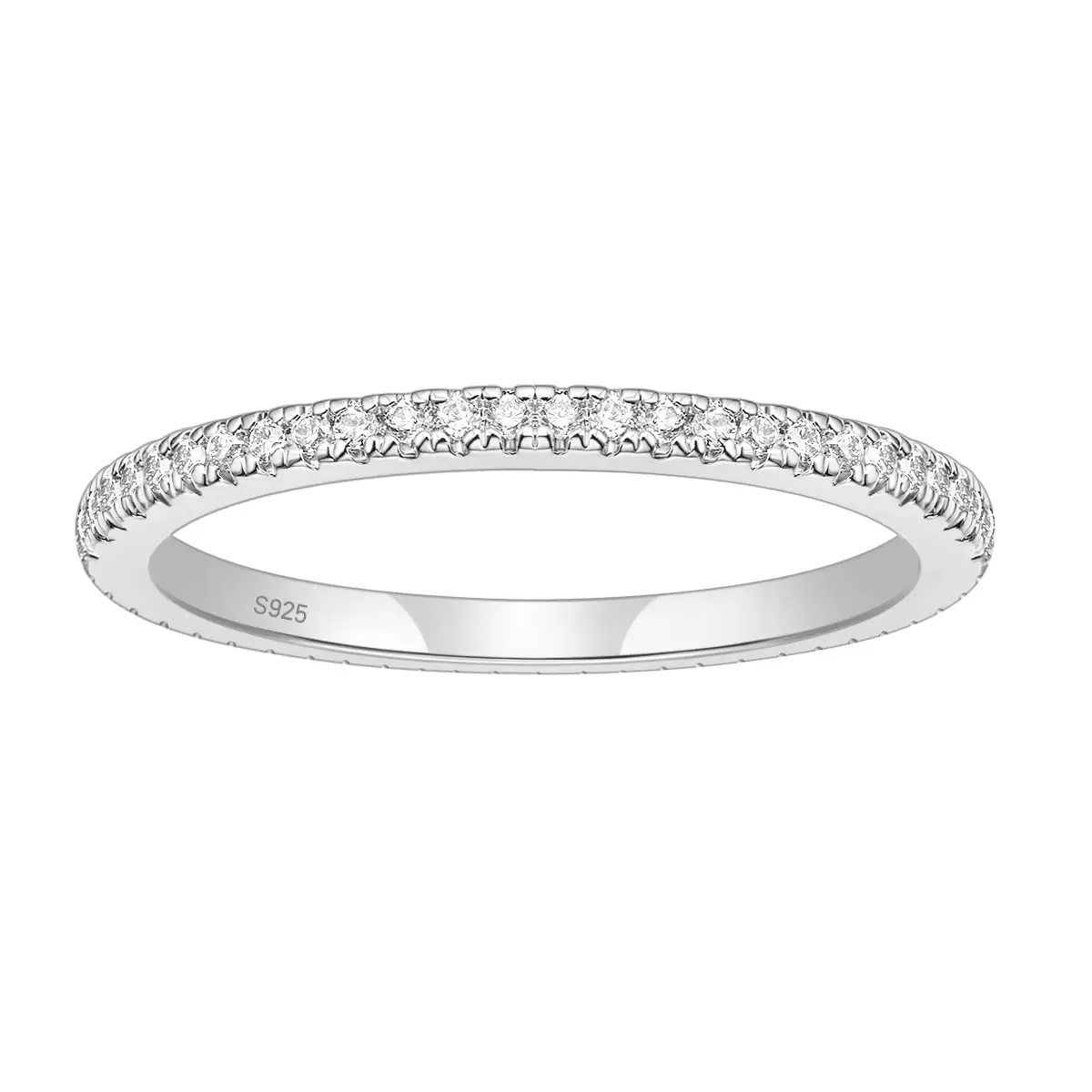 EAMTI 2mm 925 Sterling Silver Wedding Band Cubic Zirconia Full Eternity Stackable Engagement Ring