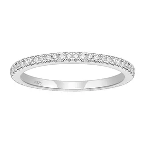 EAMTI 2mm 925 Sterling Silver Wedding Band Cubic Zirconia Full Eternity Stackable Engagement Ring