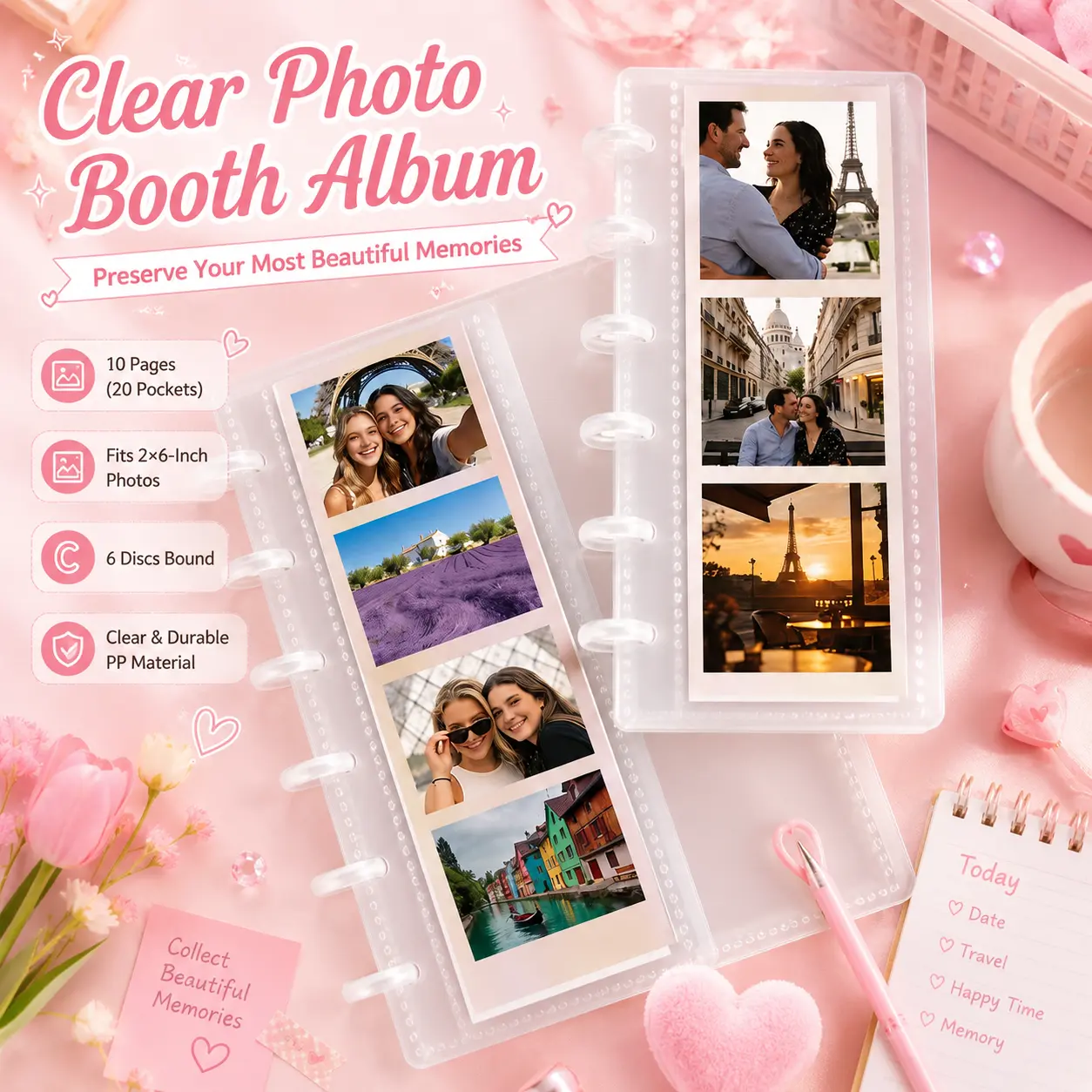 Clear Photo Booth Album, Album-Style Photo Storage Box For 2x6-Inch Photos, 10-Page Photo Decorations For Anniversaries