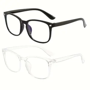 2 Pairs of Unisex Square Light Blue Computer Glasses - Anti-Blue Light Advanced 99% Shading Glasses, And Anti- Retro Style