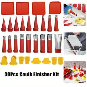 30Pcs Caulking Finisher Kit,16Pcs Caulking Nozzle Tips Reusable Caulking Nozzle Coating Caulking Tool Kit with 8 Connector Caulking Guns and 4 Grout Scraper for Bathroom Doors Windows