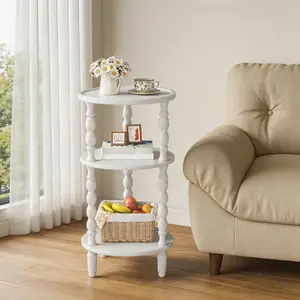 HOOBRO Round Side Table for Small Space, 3-Tier Small Round End Table with Rubberwood Leg, Accent Bedside Table, Circle Nightstand, Living Room, Bedroom, Sofa Couch, White