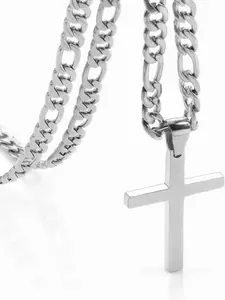 Stainless Steel Cross Pendant Cuban Chain Necklace, Minimalist Unisex Hip Hop Accessory, Everyday Versatile Lockbone Chain, Cuban Link Necklace