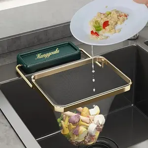 Kitchen Sink Corner Drain Strainer with Mesh Bags Green Filter Basket with 50 Mesh Bags Square Support Corner Design for Food Waste Collection & Efficient Kitchen Organization - Utensils caddy faucet organizer vegetable meat fruit Waste Collection