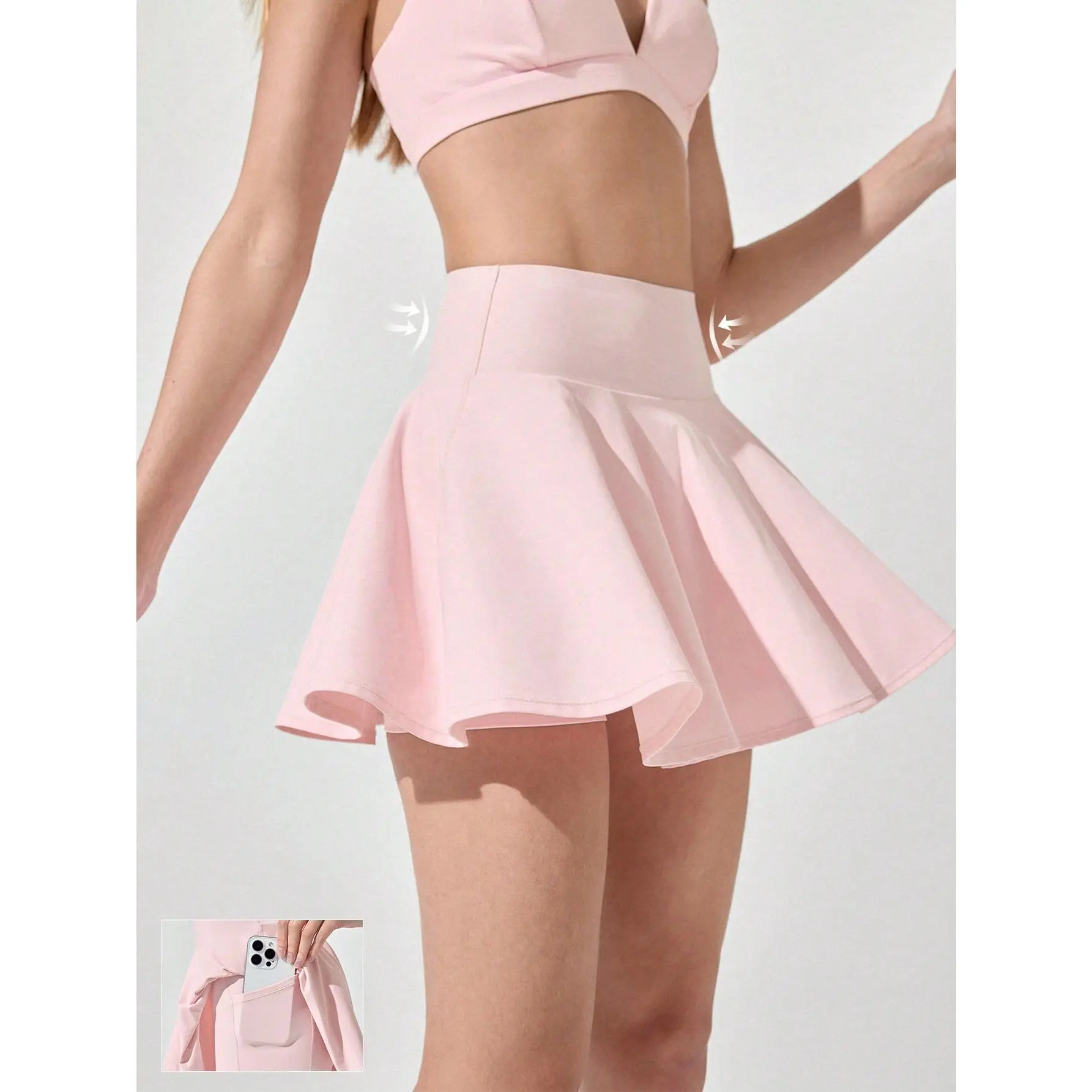 GLOWMODE 4.5'' Sweat-Wicking Quick-Dry Tummy Control Ultra High-Rise Waist Skirt With Side Pockets Non-Slip Grips Daily Casual Wear