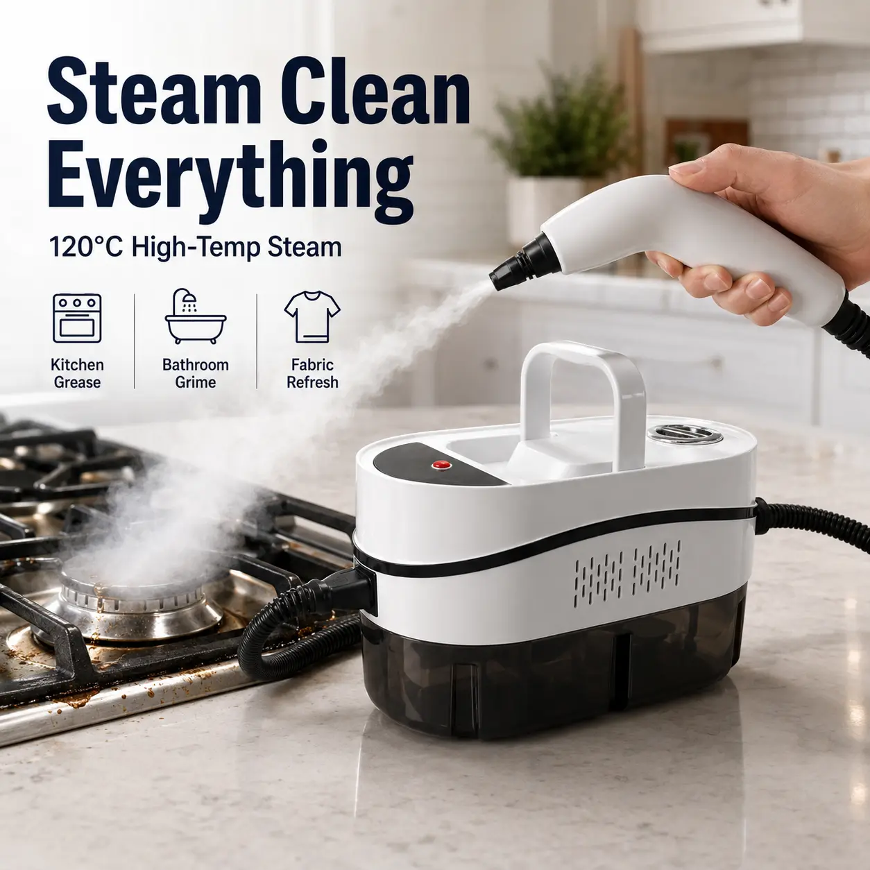 Multi-Purpose Portable Steam Cleaner, 120℃ High Temp Sanitizing Steam Cleaning Machine with All Attachments, Chemical-Free Deep Clean for Stove, Oven, Shower, Car Interior, Sofa, Mattress