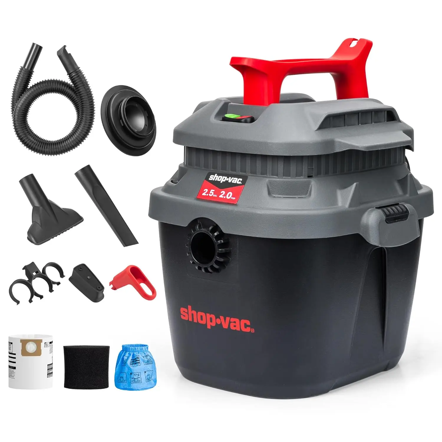 Shop-Vac 2.5 Gallon Portable Wet Dry Vacuum Cleaner, 2.0 Peak HP Compact Shop Vac for Garage, Car, Workshop & Home Use