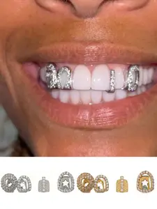 3pcs Micro Paved Zircon Heart Design Top Teeth Grillz, 14k Gold Plated Copper Material, 5a+ Zircon Hip Hop Fashion Jewelry for Women