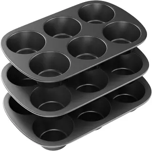 3 Pack Nonstick 6 Cup Jumbo Muffin Pan, Carbon Steel Cupcake Pan, Easy to Clean, Perfect for Homemade Baking of Muffins and Cupcakes