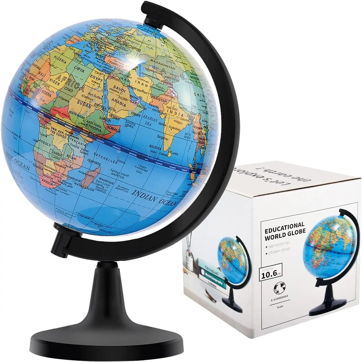 4'' Educational Rotating World Map Globe for Kids - Mini Size Desk and Office Decoration - World Globe for Classroom Geography Teaching