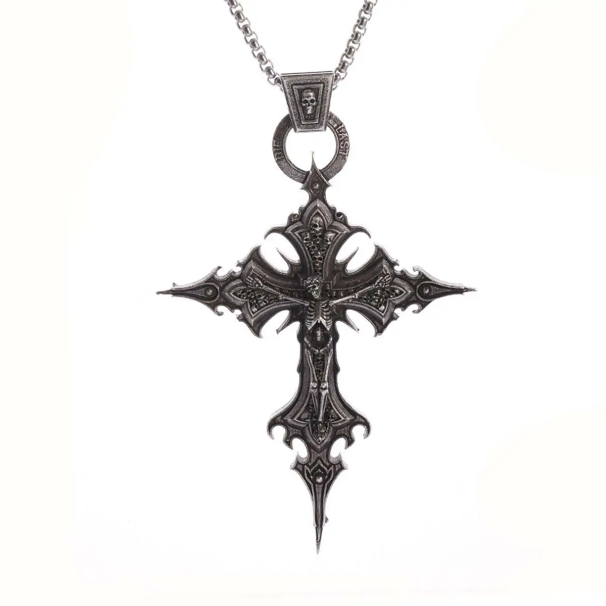 Gothic Style Skull Dark Cross Pendant Chain Necklace, Classic Artificial Gemstone Necklaces & Pendants, Niche Personality Retro Hip-Hop Punk Casual Style Jewelry, Casual Style Necklaces