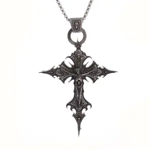 Creative Design Gothic Style Skull Dark Cross Pendant Necklace Niche Personality Retro Hip-hop Fashion Punk Style